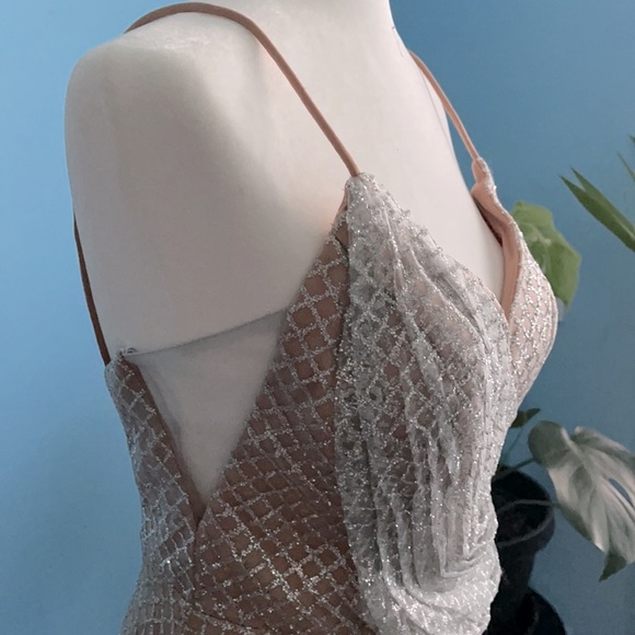 🆕 May Queen Silver Nude Split-hem Long Dress - Picture 8 of 12